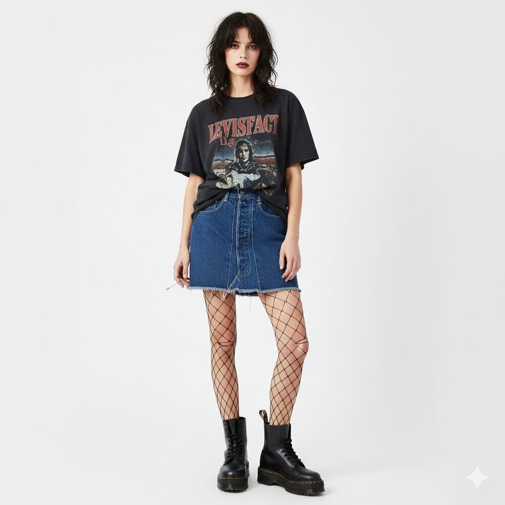 Levis Reworked Button Fly Fringe Denim Blue Jean Skirt 0 Upcycled Grunge Western